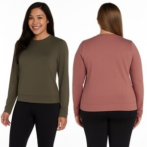NWT Lukka Lux Women’s Long Sleeve Tee 2-Pack – Green & Pink – Size XXL